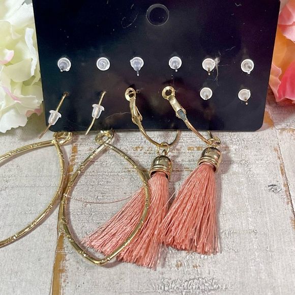 New Fashion Earrings 6 Pack Gold & Pink Post & Stud / Hoop Earring Set - Picture 6 of 6